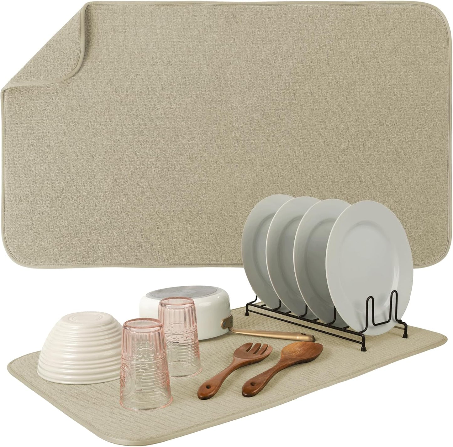 S&T INC. Jumbo Dish Drying Mat - Absorbent Microfiber Kitchen Counter Pad, 18” x 30” in Pure Cashmere