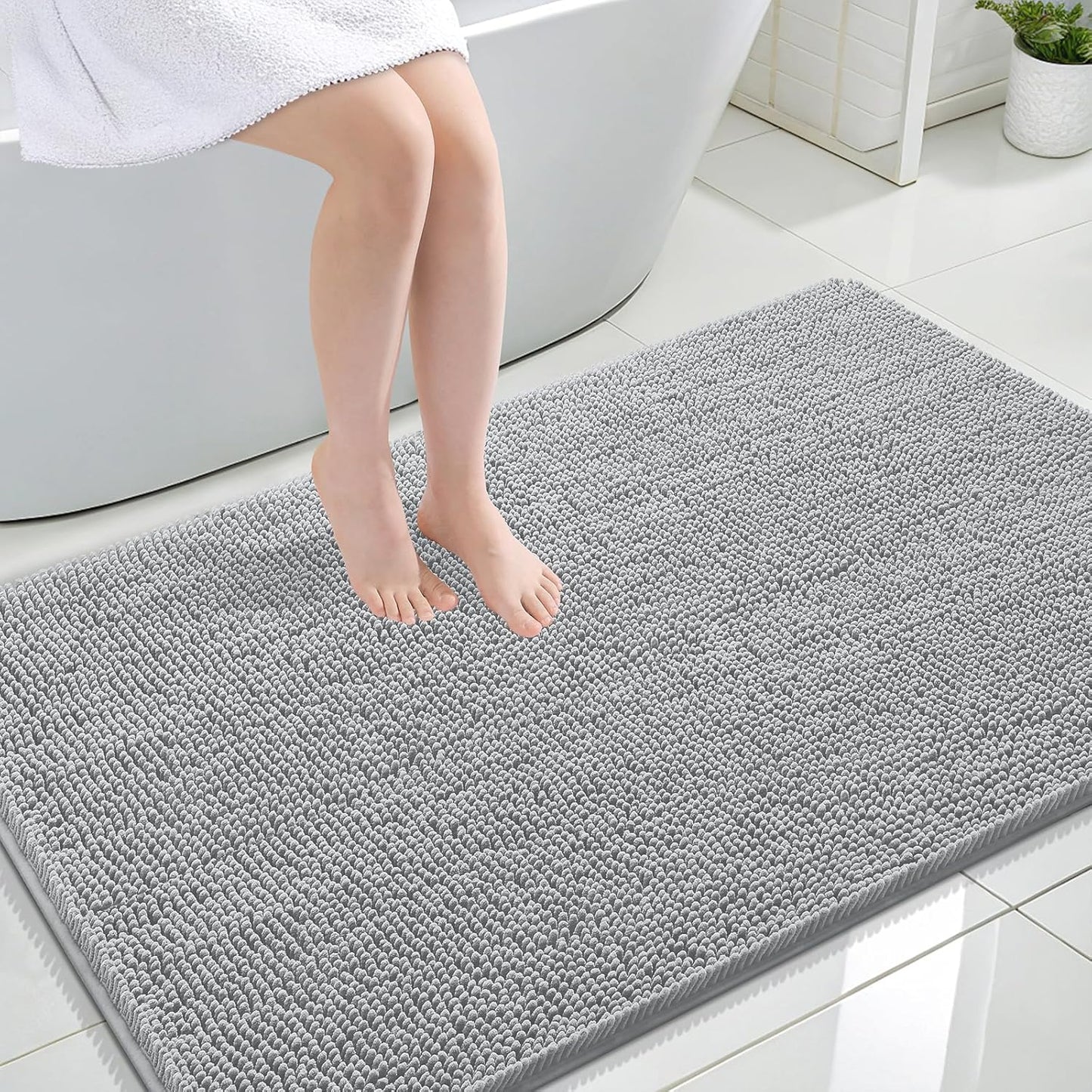 OLANLY Large Bath Rugs - Extra Soft Chenille, Quick Dry & Machine Washable | 47x32, Light Grey