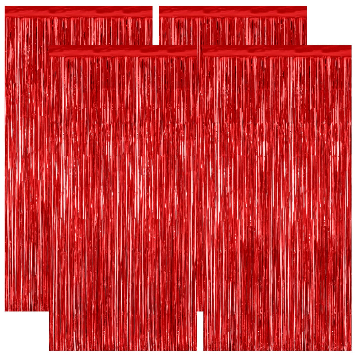 4 Pack Red Backdrop, 3.28 FT x 7.05 FT Party Streamer, Valentines Day Metallic Birthday Tinsel Backdrop Foil Fringe Curtains, Door Streamer for Red Party Decorations Casino Decor Photo Booth Props