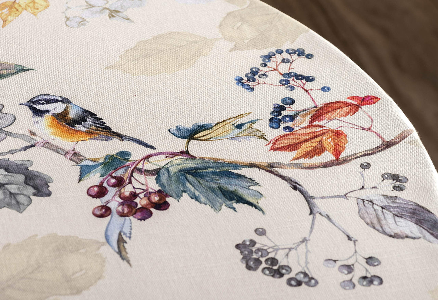 Maison d' Hermine Table Cloth Round Table 100% Cotton 63 Inches Fall Tablecloth Reusable Everyday Use for Thanksgiving Christmas Decorations Dining Farmhouse Party (Equinoxe - Beige)