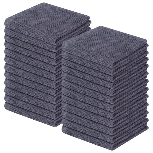 Homaxy 100% Cotton Waffle Weave Kitchen Dish Cloths, Ultra Soft Absorbent Quick Drying Dish Towels, 12 x 12 Inches, 24-Pack, Dark Grey