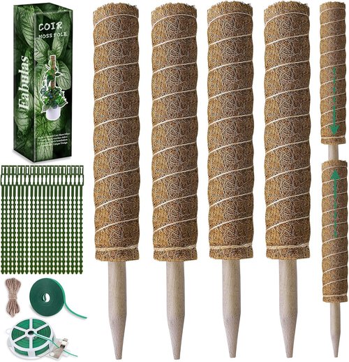 Fabulas Moss Pole - 47.5 Inch Monstera Plant Support with 4 Packs of 16 Inch Coco Coir Stakes