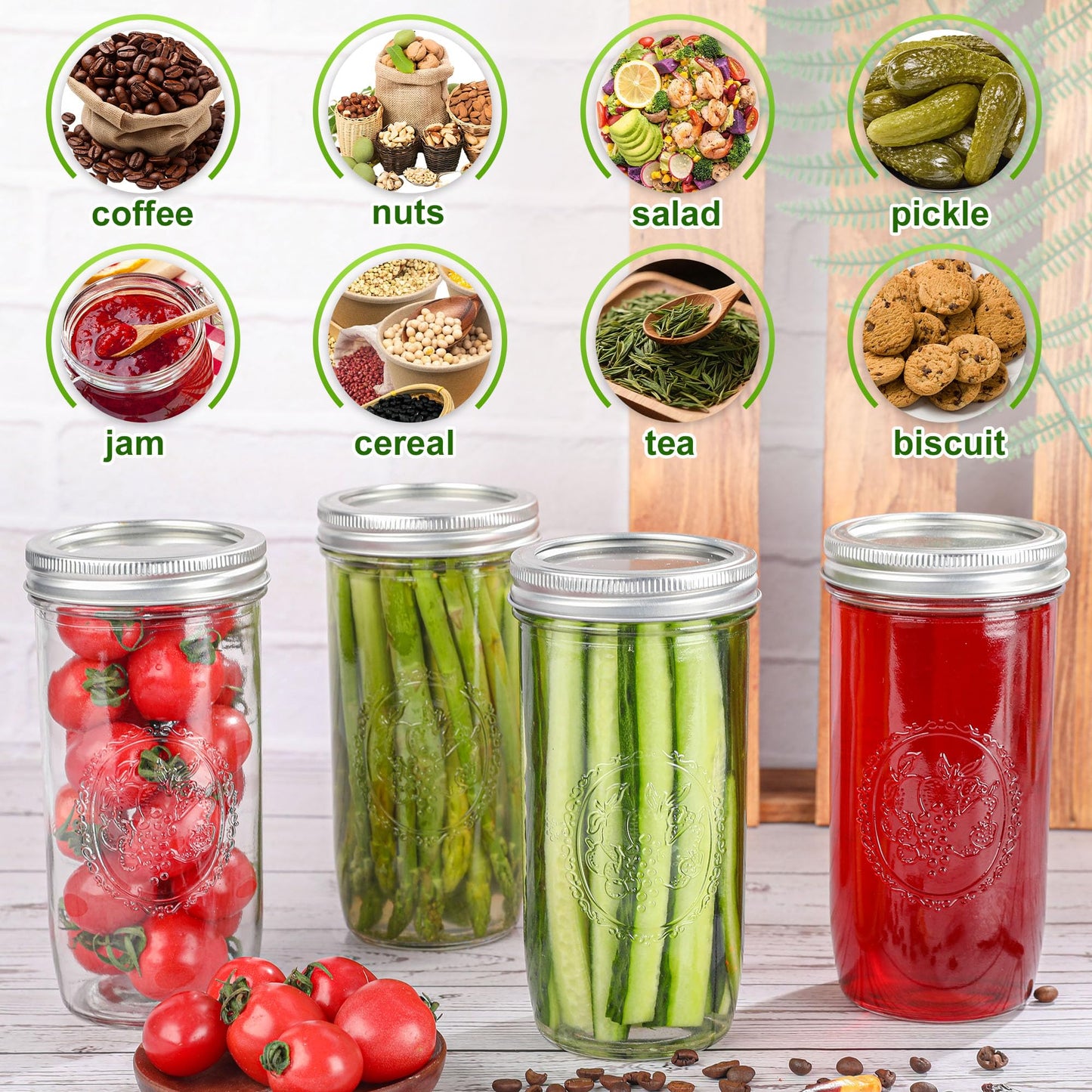 Anwoi Mason Jars 24 oz Wide Mouth with Measurement Marks–12Pack Glass Canning Jars with Airtight Leakproof Lids & Bands, BPA-Free for Meal Prep, Fermentation, Pickling & Storage (clear 6pack 24oz)