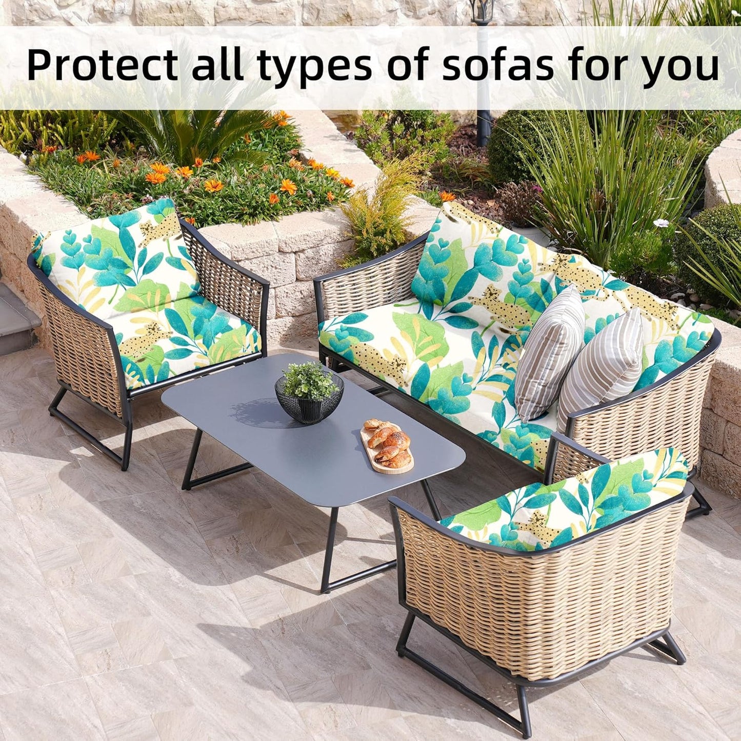 BIETYONE 8-Piece Stretch Patio Cushion Covers - Washable Outdoor Sofa Slipcovers in Leopard Print