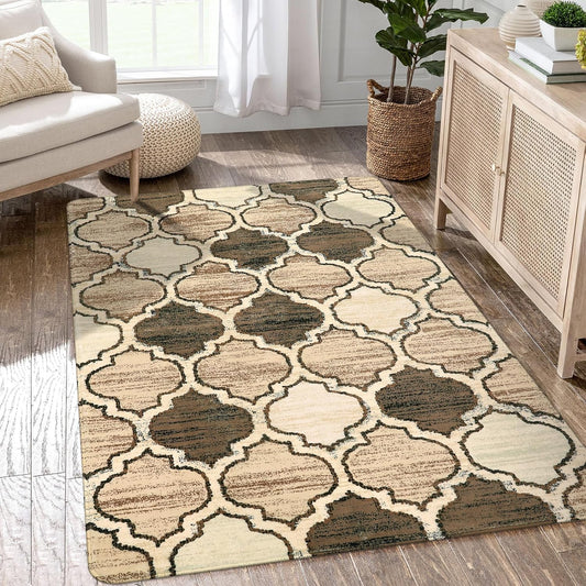 Lahome Moroccan Living Room Carpet - 4x6 Area Rug Washable Non-Slip Soft Rugs for Bedroom Ultra-Thin Throw Rug for Office, Modern Print Indoor Carpet Rug for Laundry Room Kitchen (Coffee, 4'x6')
