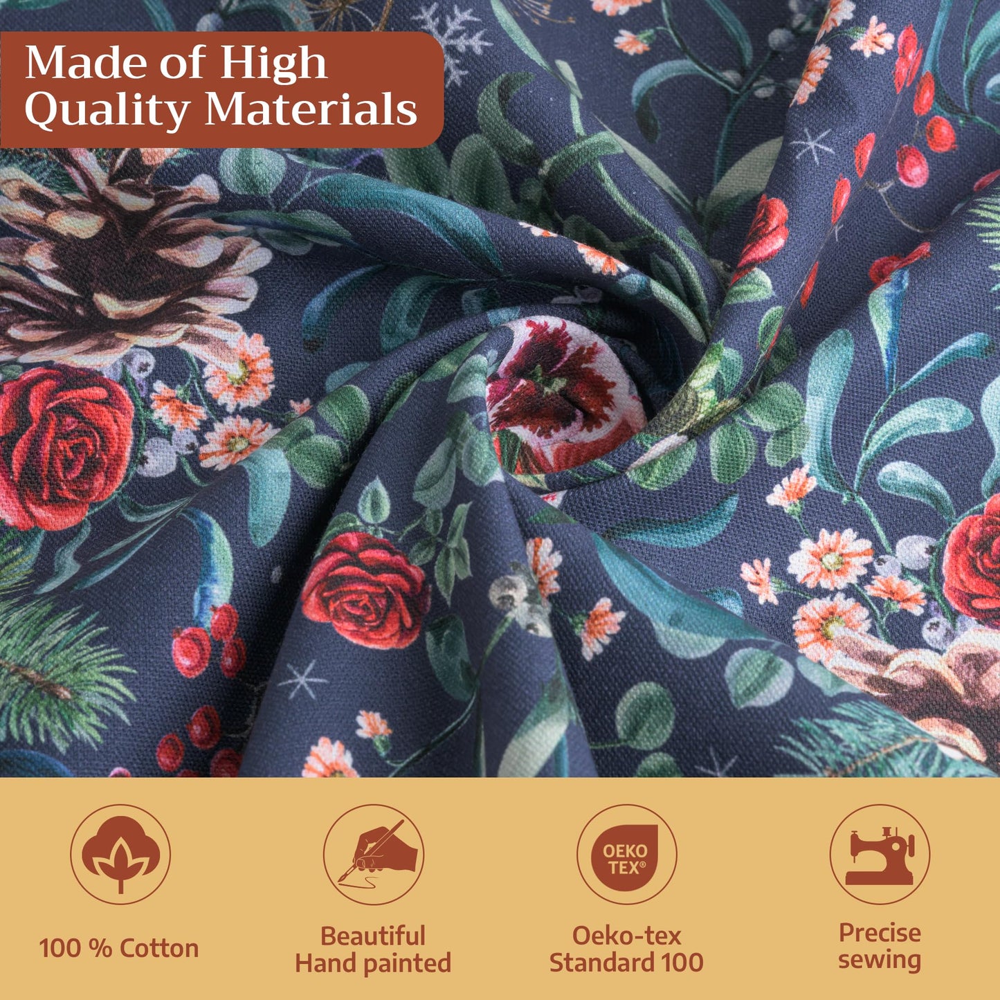 Maison d' Hermine Table Cloth Rectangle Table 100% Cotton 60 x 120 Inches Fall Tablecloth Reusable Everyday Use for Thanksgiving Christmas Decorations Dining Farmhouse Party (Christmas Joy)