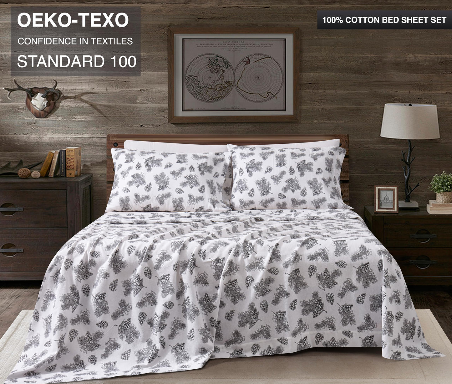 New Season Naturally Yours - 100% Cotton King Flannel Sheet Set Softly Brushed Cotton Flannel Sheets - Stylish Printed Bed Sheets - Warm, Breathable Bed Sheets Set