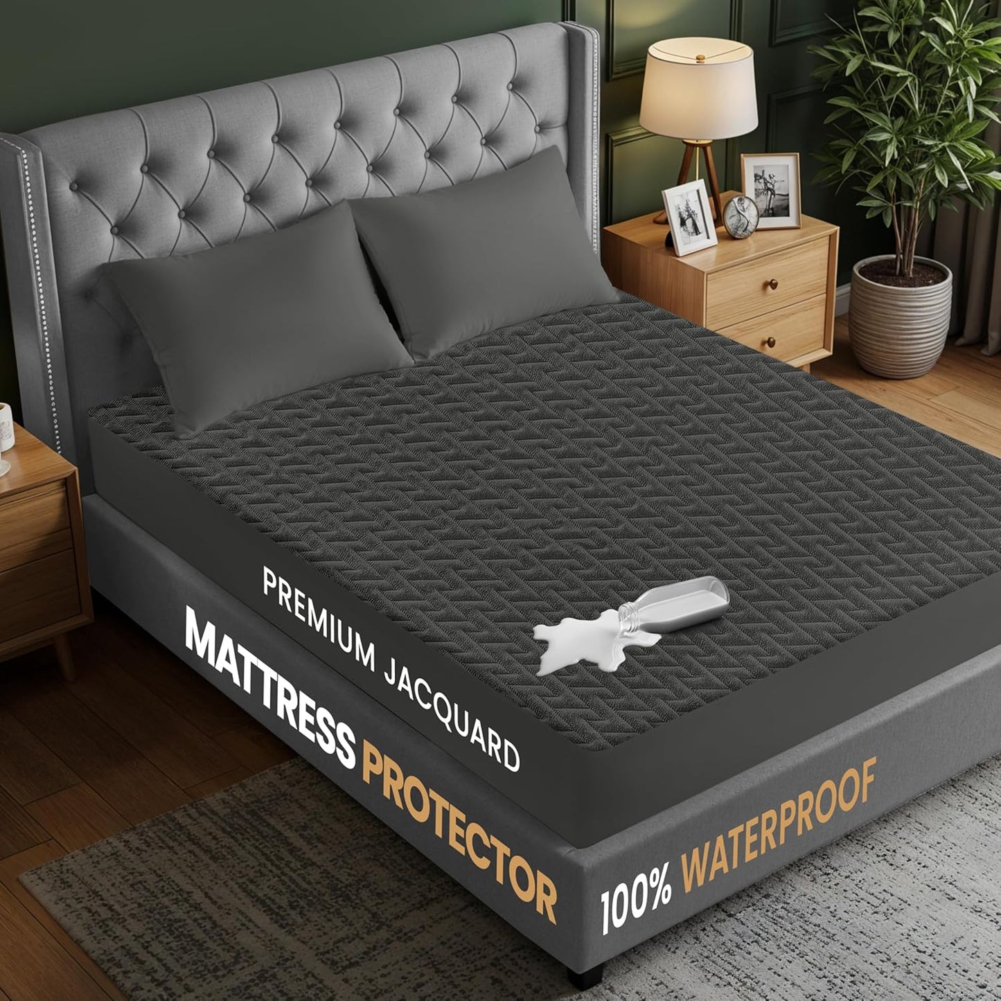 Utopia Bedding Waterproof Mattress Protector - Twin Size Gray, Premium 3D Air Soft Fabric, Fits 15" Deep