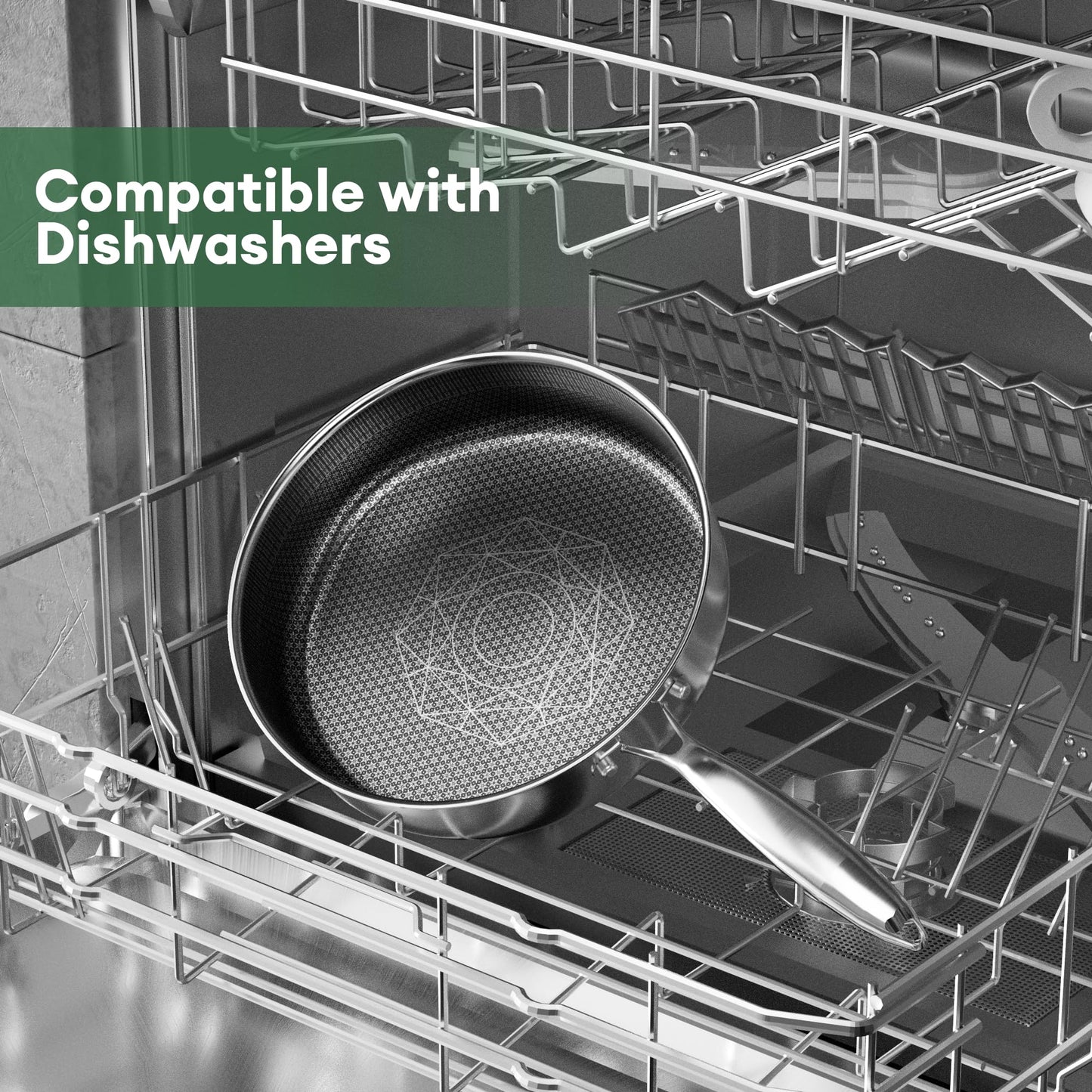 COOKER KING 3.6-Quart Hybrid Stainless Steel Sauté Pan with Lid, 10" Tri-Ply Clad Deep Frying Pan, Non-Stick & Non-Toxic Skillet for Egg, Cake, Seafood, Induction Compatible, Oven & Dishwasher Safe