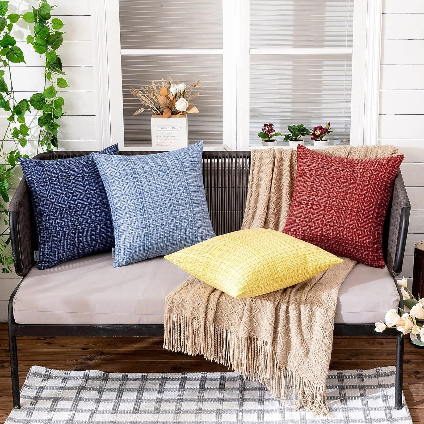 MIULEE Outdoor Waterproof Throw Pillow Covers - Decorative Navy Blue Cushion Covers | 18x18 Inch, Pack of 2