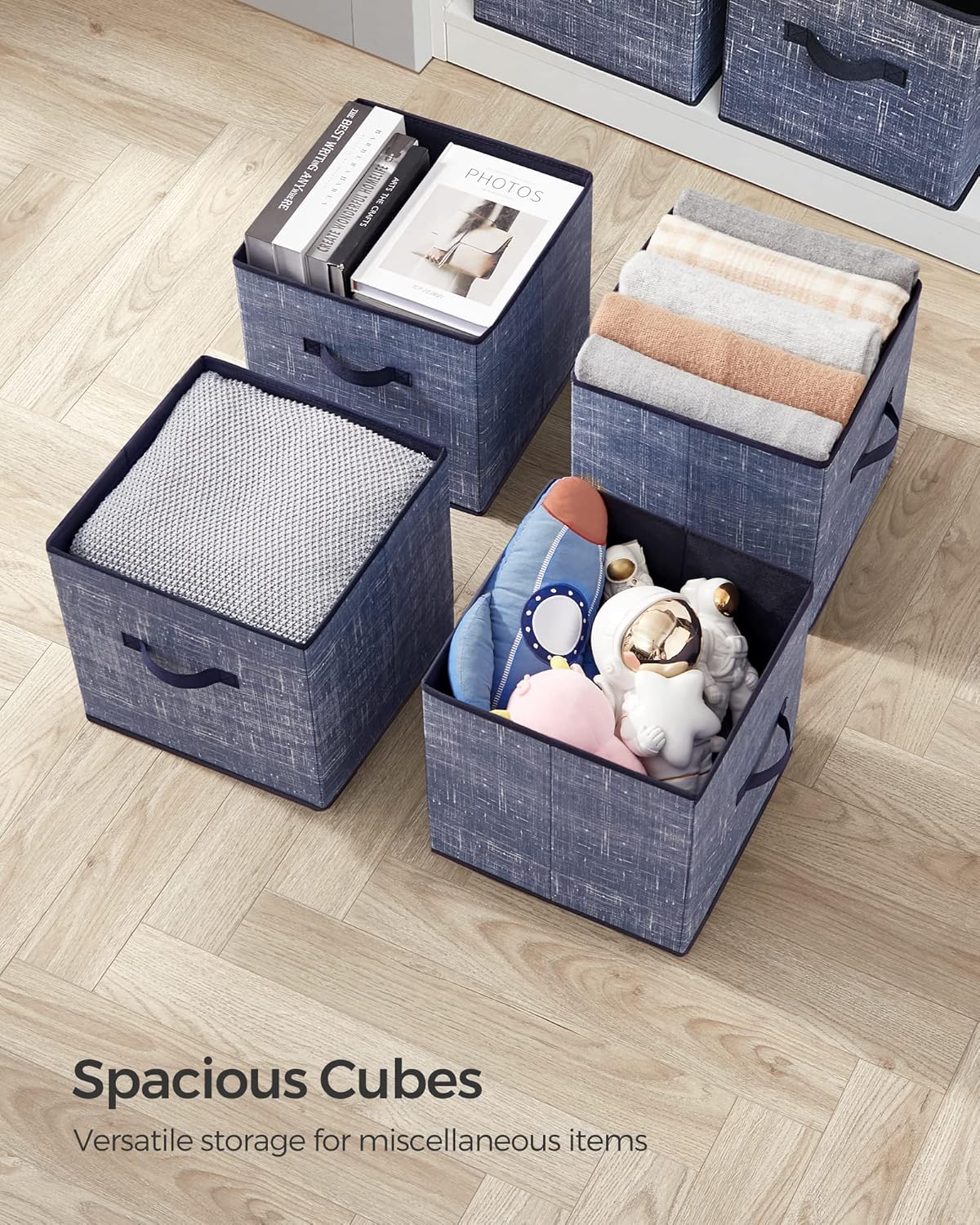 SONGMICS Storage Cubes - 13-Inch Foldable Non-Woven Fabric Bins with Double Handles | Set of 6 in Misty Blue