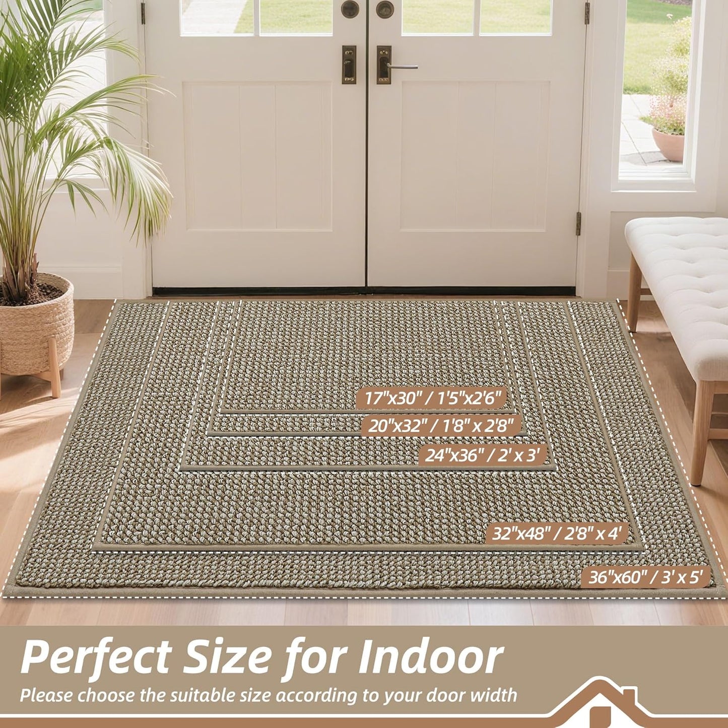 BEQHAUSE Dirt Trapper Door Mat - Non-Slip, Washable, Absorbent | 36" x 60", Light Beige for Entryway