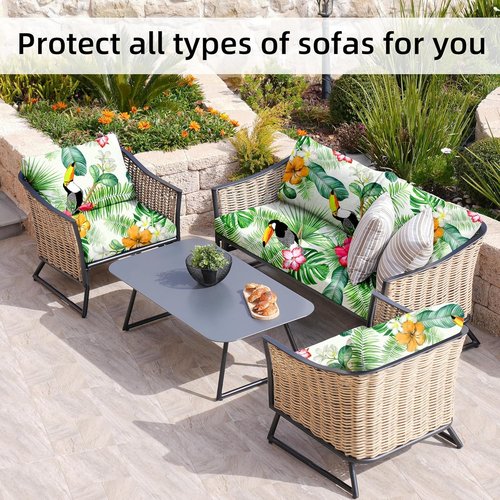 BIETYONE 8Pcs Stretch Patio Cushion Covers - Washable Outdoor Sofa Slipcovers for Furniture Protection