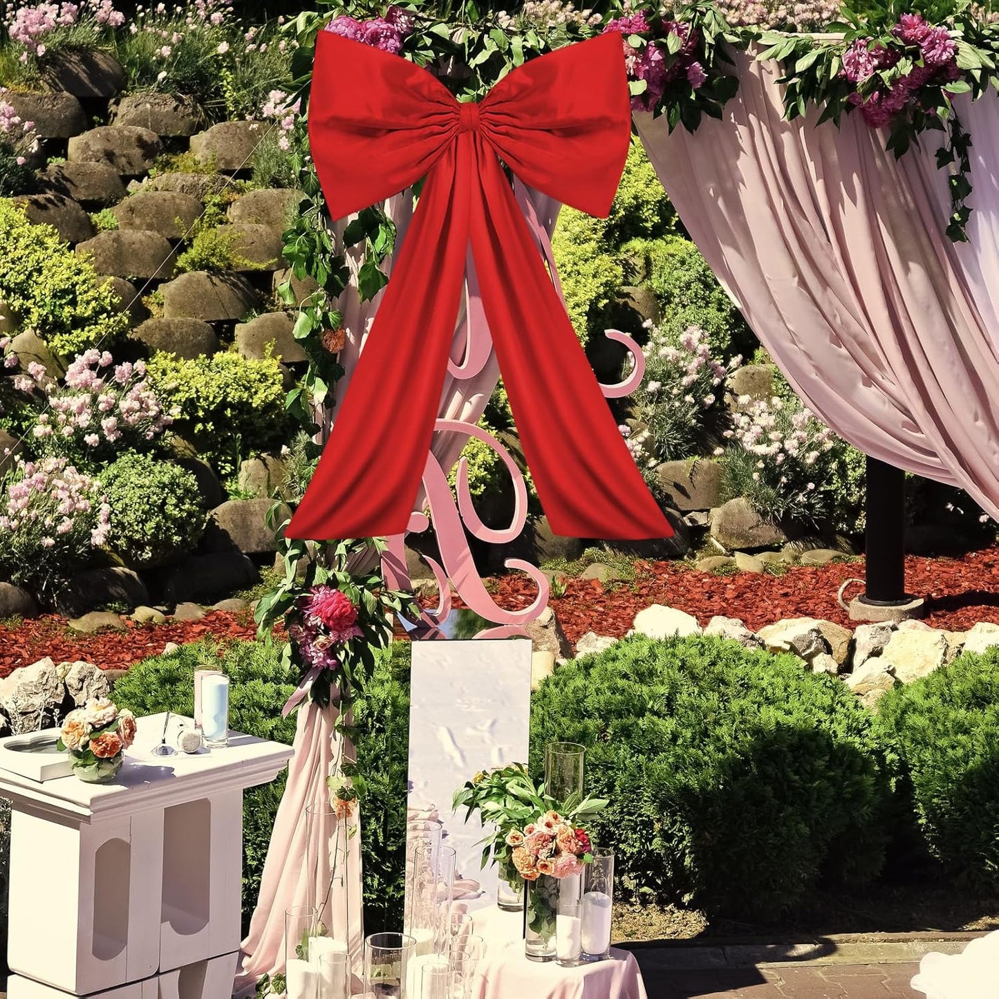 Wavwavw Large Red Satin Bow | Giant Coquette Birthday & Wedding Decoration (18 x 24 Inches)