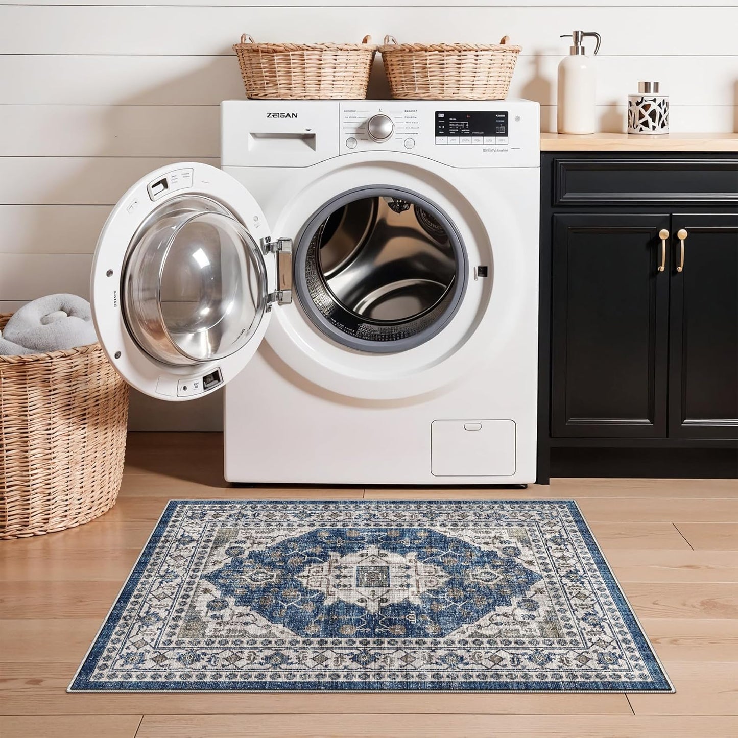Skiennix Vintage Area Rug - Washable Soft Indoor Entryway Mat with Non-Slip Backing | 2x3, Blue