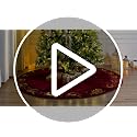 Ivory 60-Inch Velvet Christmas Tree Skirt with Gold Reindeer & Santa Embroidery, Lace Ties