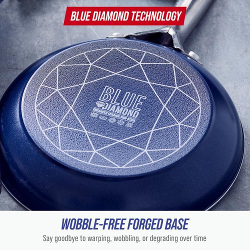 Blue Diamond 9.5” and 11" Frying Pan Skillet Set, Diamond Infused PFAS & PFOA-Free Ceramic Nonstick Pots & Pans, Durable Non Toxic Metal Utensil Safe & Scratch Resistant, Dishwasher & Oven Safe, Blue
