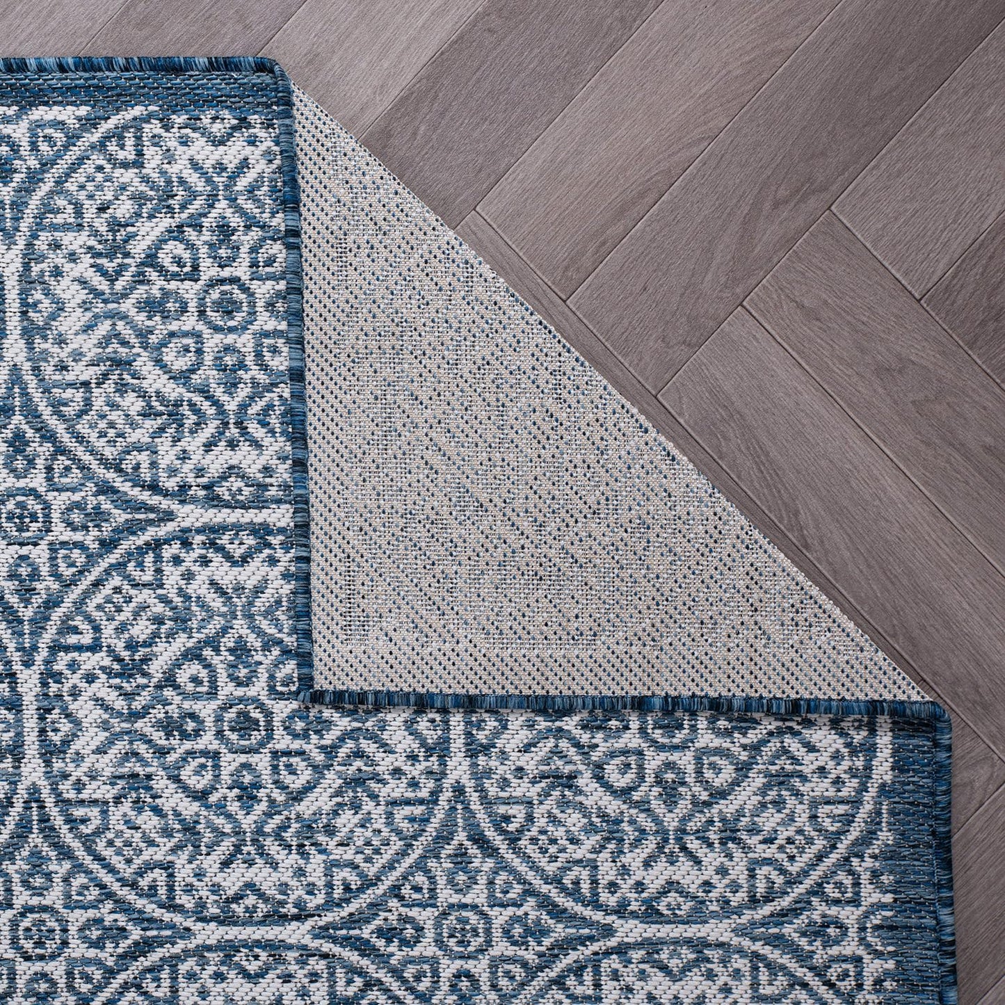 Rugshop Capri Transitional Floral Circles Textured Flat Weave Easy Cleaning Outdoor Rugs for Deck,Patio,Backyard Indoor/Outdoor Area Rug 5' x 7' Navy