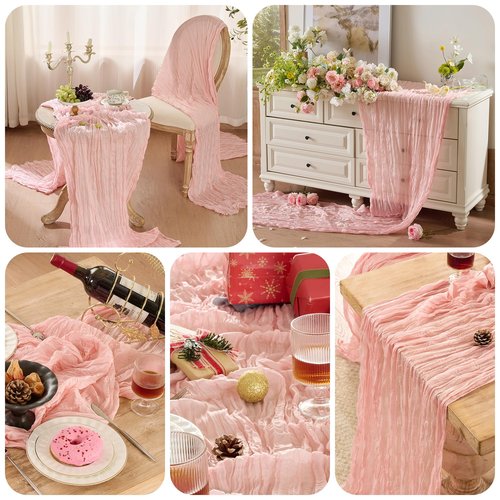6 Pack Dusty Pink Table Runner Graduation Cheesecloth120 Inch Boho Rustic Gauze 10 FT Cheese Cloth Table Runners Decorations for Mother's Day Birthday Baby Shower Wedding Holiday Home Party Decor