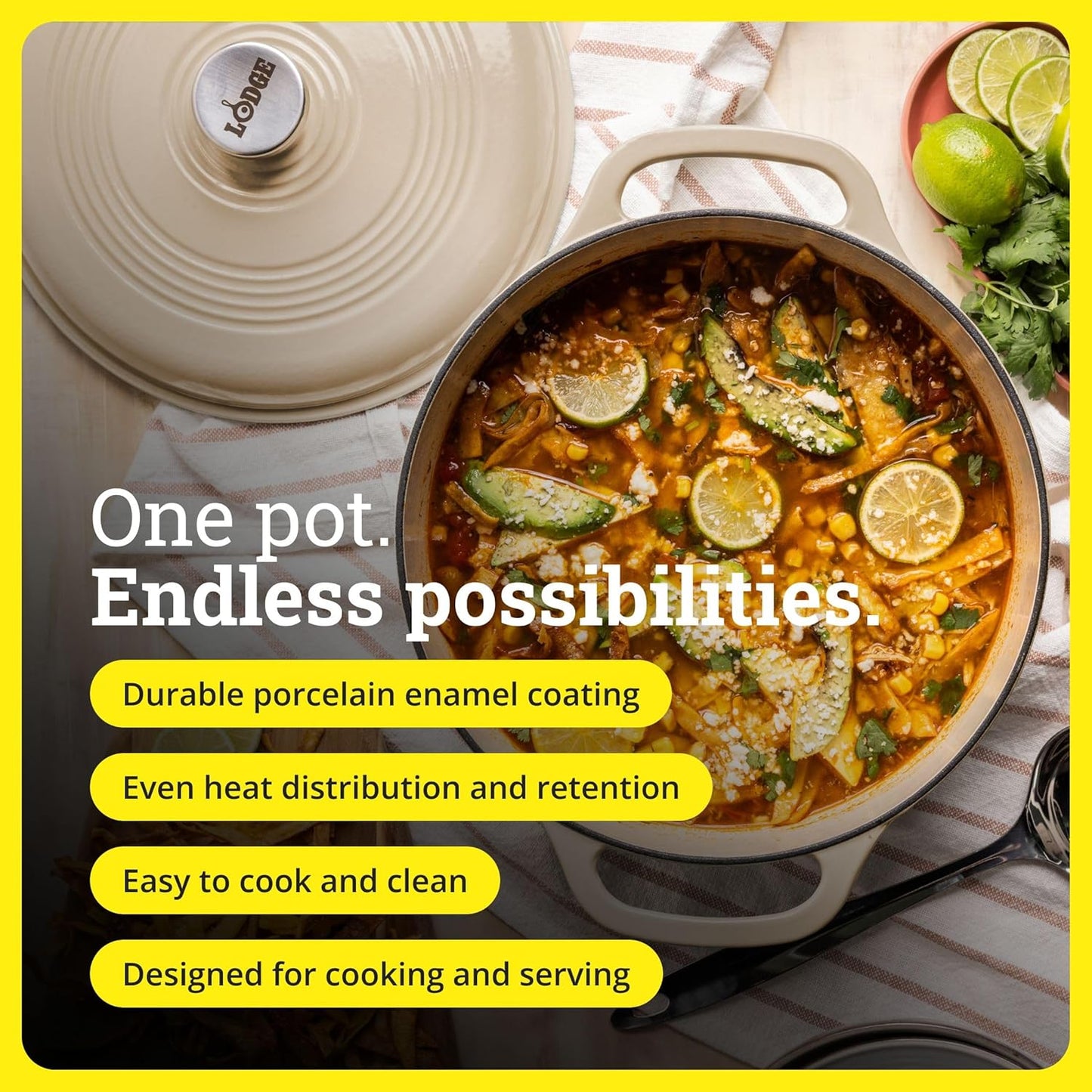 Lodge Essential Enamel Cast Iron Dutch Oven - 6 Quart Moisture-Sealing Lid & Dual Handles - Ideal for Baking & Slow Cooking - Sandalwood