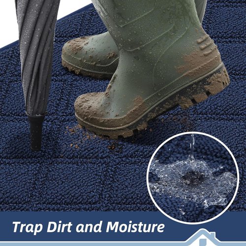 BEQHAUSE Dirt Trapper Door Mat - Non-Slip, Washable, Absorbent Entrance Mat | 20" x 32", Blue