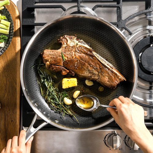 DELUXE Hybrid Ceramic Nonstick 12-Inch Fry Pan with Tempered Glass Lid, Skillet with Stay-Cool Handles, Dishwasher&Oven Safe, PFOA Free Compatible with All Cooktops