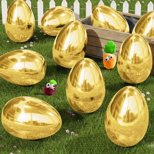 12 PCS Jumbo Gold Easter Eggs 6 Inch Giant Metallic Golden Easter Eggs Fillable Large Suprise Egg for Easter Themed Hunt Basket Stuffers Fillers Filling Treats Party Favors Classroom Prize Supplies