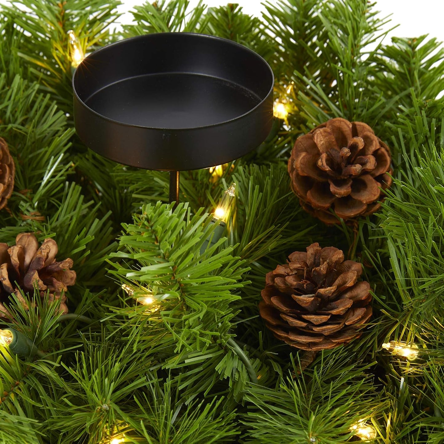 Nearly Natural 30-Inch Christmas Artificial Pine Candelabrum - 35 Clear Lights & Pine Cones
