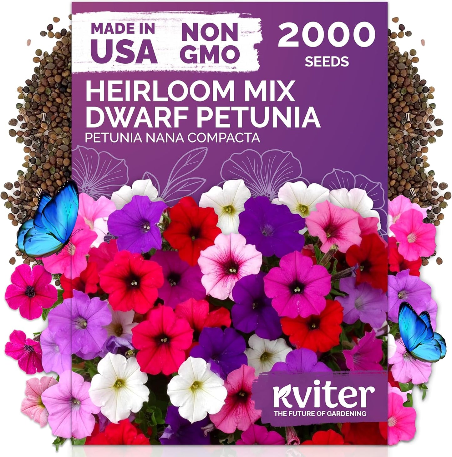 KVITER Dwarf Petunia Seeds - 2,000 Organic & Non-GMO Mini Flower Seeds for Indoor/Outdoor Gardens