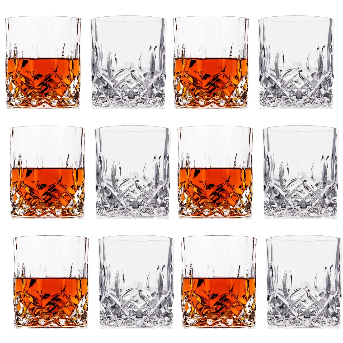 LEMONSODA Crystal Cut Old Fashioned Whiskey Glasses Set of 2, 4, 6-10oz Ultra-Clear Premium Lead-Free Rocks Glass Tumbler For Drinking Bourbon, Scotch, Cognac, Cocktails (Set of 12)