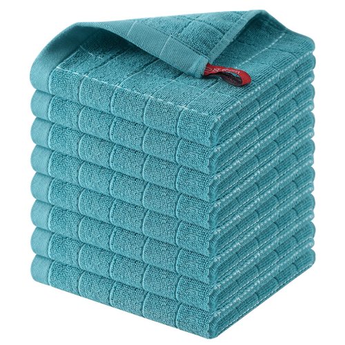 Homaxy 100% Cotton Terry Kitchen Dish Cloths, Ultra Soft and Absorbent Dish Towels for Kitchen, Suitable for Drying and Washing Dishes, 8 Pack, 12 x 12 Inches, Lake Blue