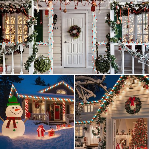 Jnaurb Christmas Candy Cane Lights, 66ft 480 LED Connectable White & Red & Blue Candy Cane Rope Lights for Outside, 8 Modes Waterproof LED Christmas Light for Garden Patio Tree Holiday Party Decor