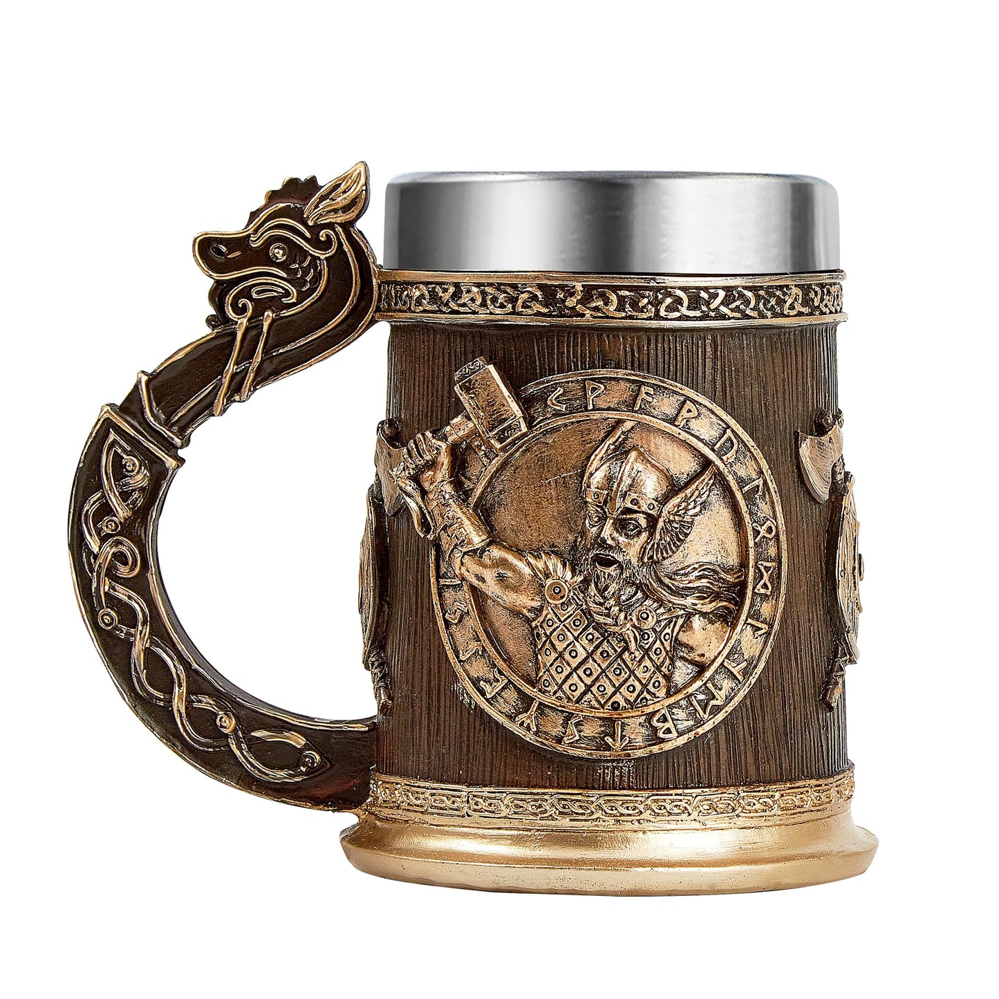 Ottalent Viking Mug Nordic Mythology Odin and Thor beer stein mug, Viking gift tankard stainless steel liner 17oz.,beer gift for men father’s day