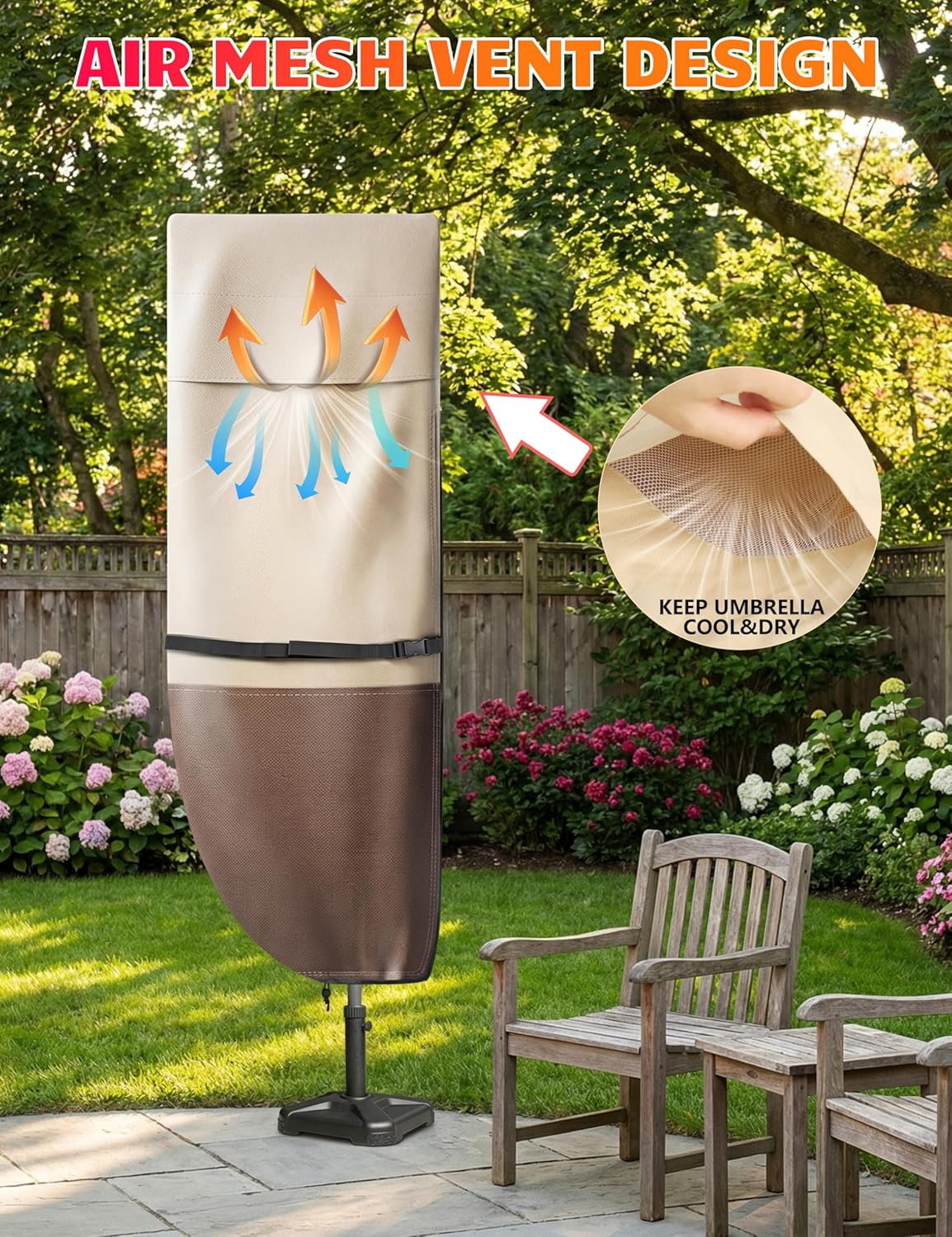 Vailge Patio Umbrella Cover - Waterproof & Windproof for 9-13 Ft Cantilever Umbrellas | Includes Support Pole & Storage Bag