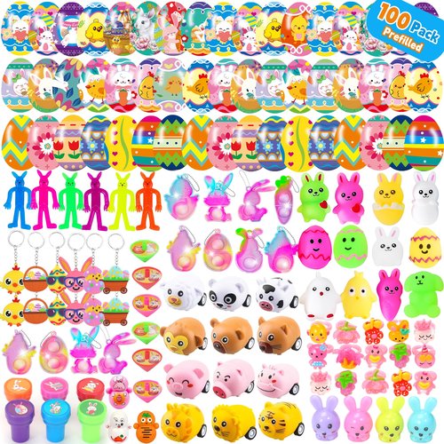 Fumogym 100PCS Unique & Colorful Prefilled Easter Eggs with Novelty Toys, Filling Treats, Easter Eggs Hunt, Basket Stuffers Fillers, Theme Party Favor, Classroom Prize