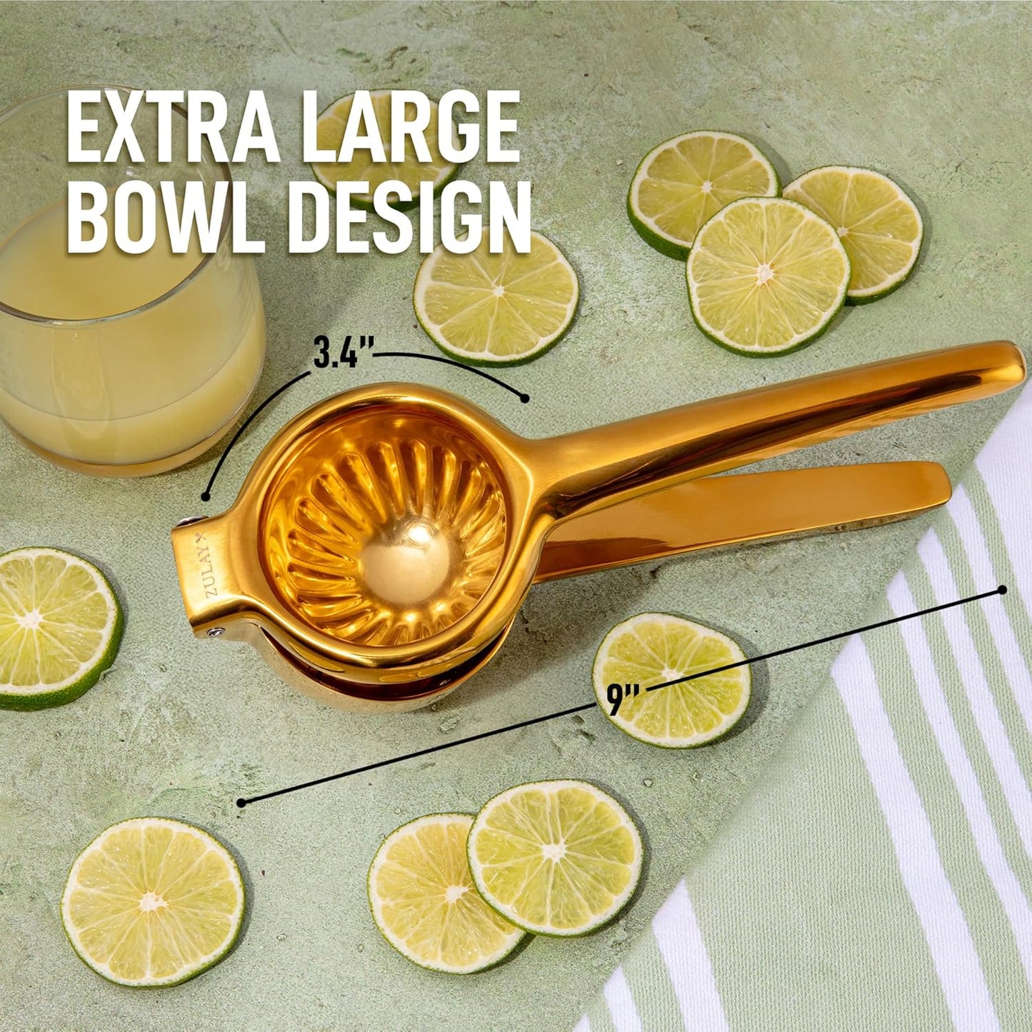 Zulay Kitchen Extra Large Lemon Squeezer - Heavy Duty Stainless Steel Citrus Juicer | Ergonomic Design in Gold