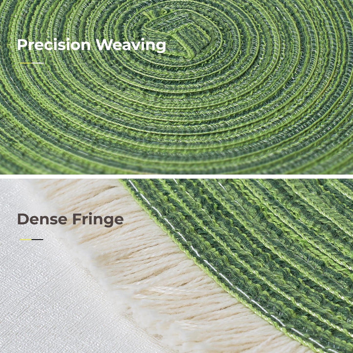 Leetaltree 15 Inch Boho Braided Christmas Placemats Set of 4 - Round Cotton Table Mats with Tassel Fringe Washable & Heat Resistant for Dining Table, Farmhouse Kitchen Decor(Green,Set of 4)