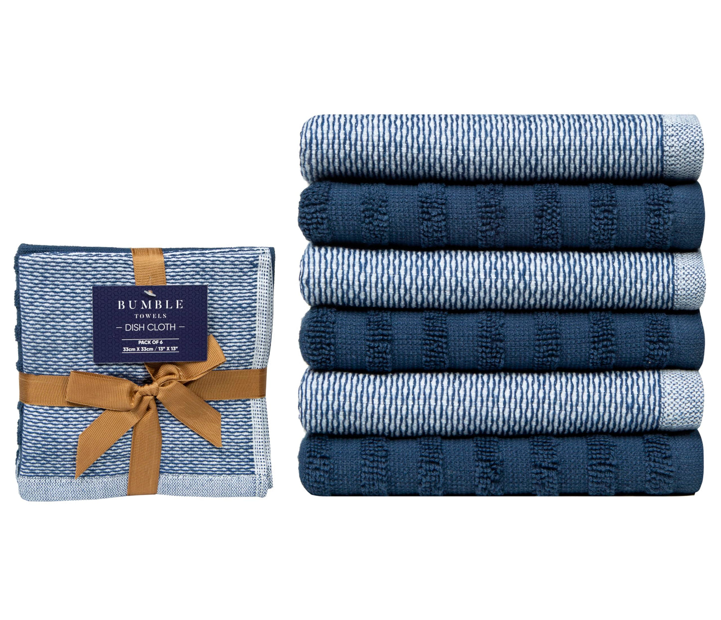 Premium Kitchen Towels (20”x 28”, 6 Pack) | Yarn Dyed Flat Woven Stripe Kitchen Towel Set| 238 GSM | Highly Absorbent with Hanging Loop | Blue