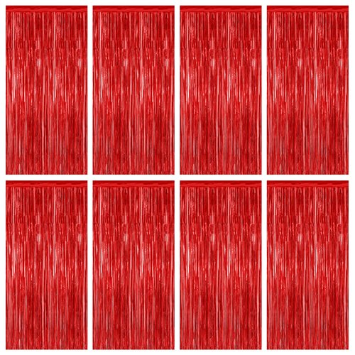 8 Pack Red Backdrop, 3.28 FT x 7.05 FT Streamer Party Decorations, Metallic Foil Fringe Curtains Party Streamer Photo Booth Backdrop, Red Tinsel Valentines Day Party Decor for Engagement Birthday