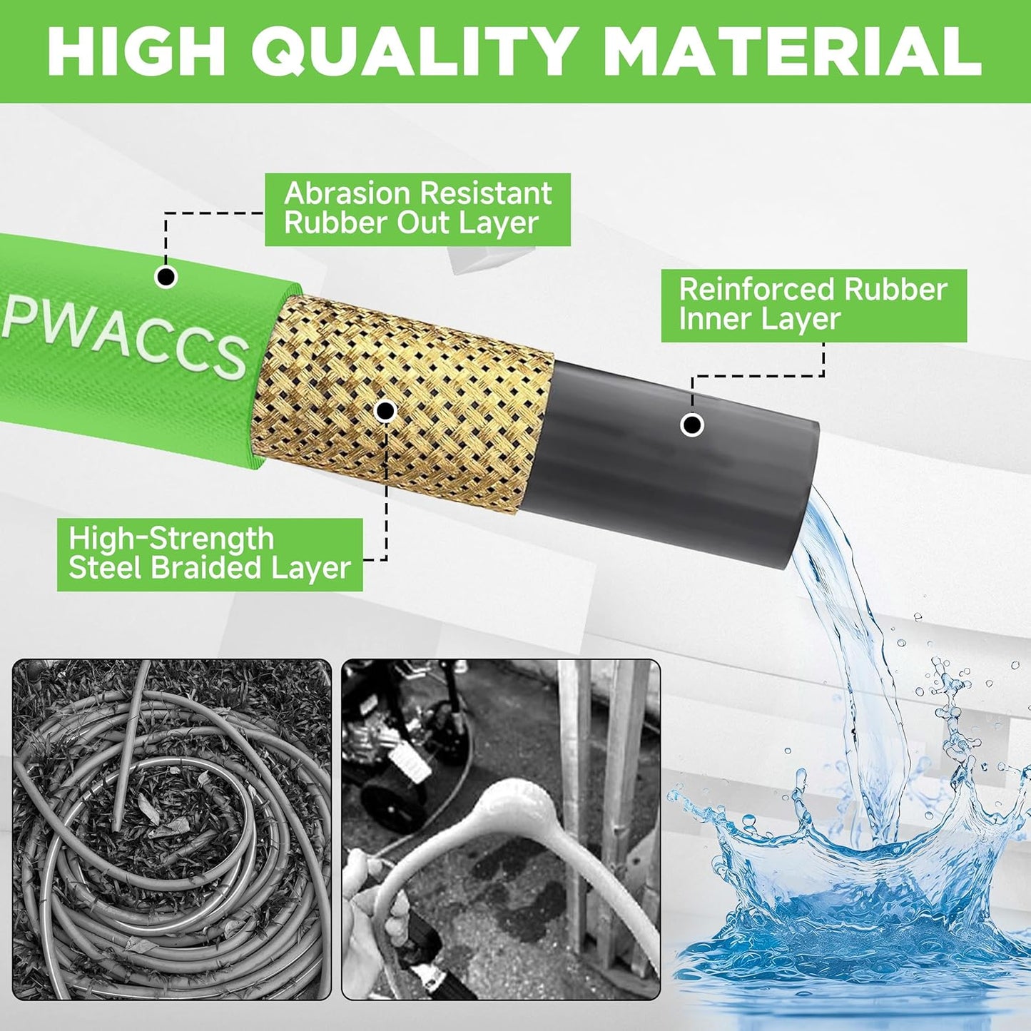 PWACCS Pressure Washer Hose - 50 FT Kink Resistant Steel Braided Hose | Quick Connect M22 14 Fittings, 4000 PSI