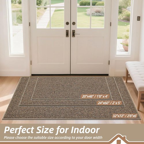 BEQHAUSE Dirt Trapper Door Mat - Non-Slip, Washable, Absorbent | 20" x 48", Beige for Entryway