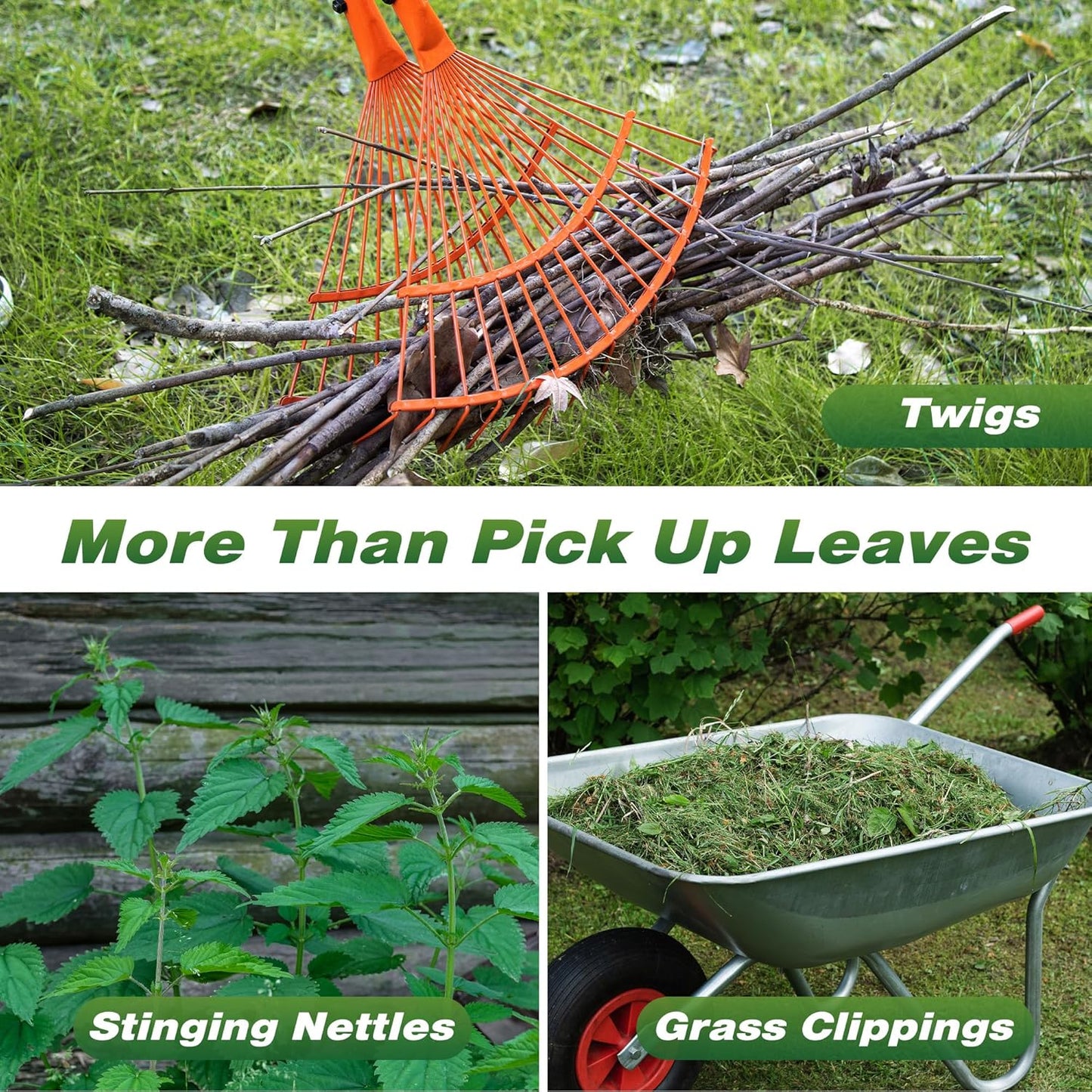 Walensee Heavy Duty Leaf Rake - Long Steel Handle Leaf Picker & Multi-Use Garden Claw for Easy Cleanup