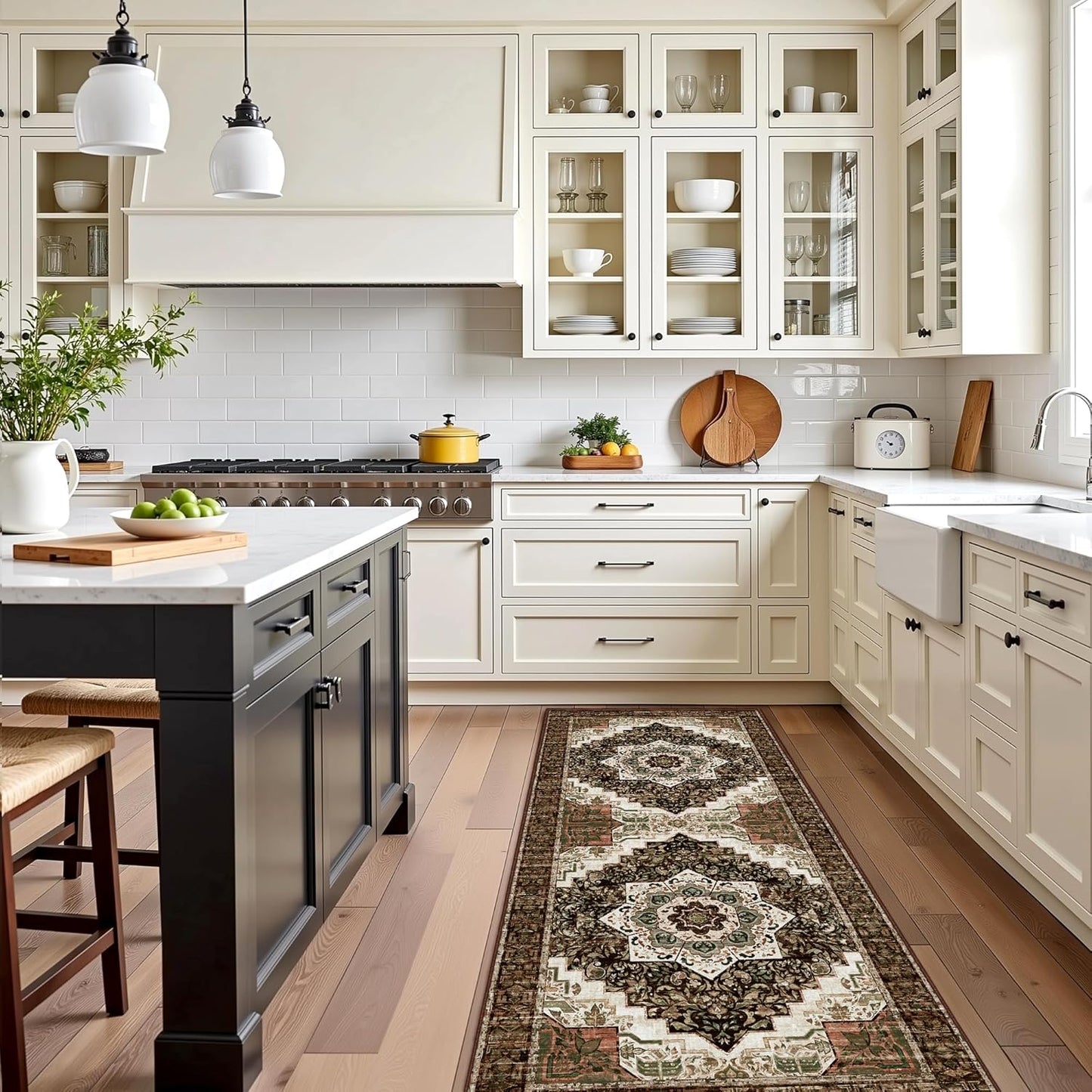 Tritard Non-Slip Kitchen Rugs Set of 3 - Washable Boho Vintage Mats for Indoor Entryway | Brown