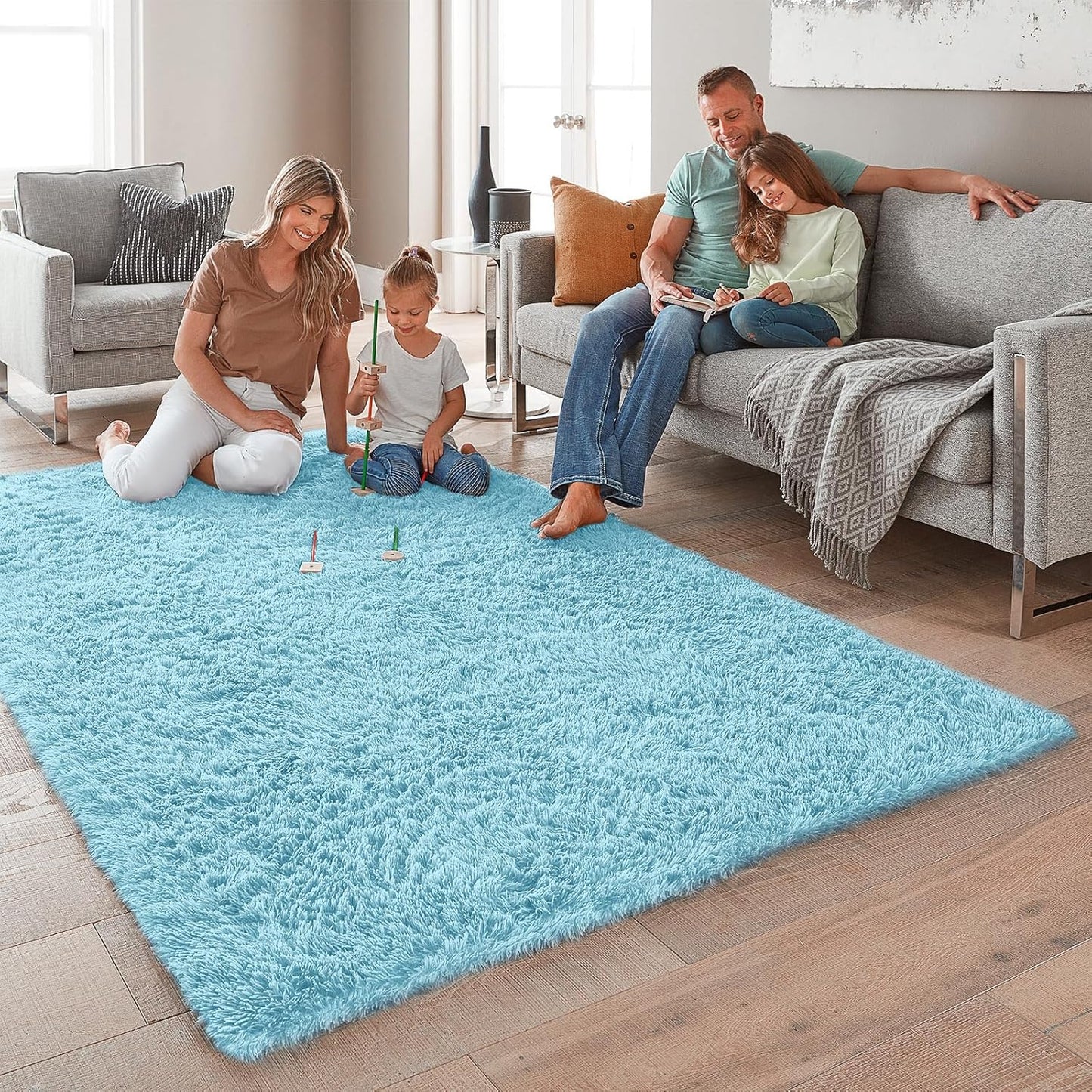 Ophanie Light Blue Area Rug - Soft Plush Shaggy Carpet for Living Room & Kids Nursery | 5x8 Size
