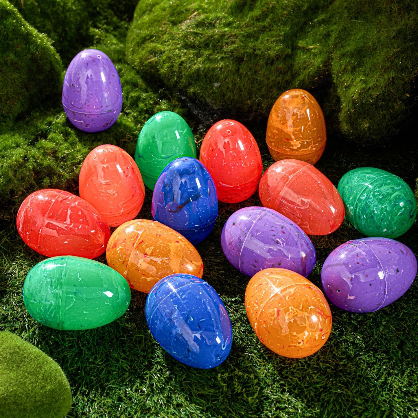 JOYIN 30 Pcs Plastic Iridescent Printed Bright Easter Eggs 3.15" Tall for Easter Hunt, Basket Stuffers Fillers, Classroom Prize Supplies, Filling Treats and Party Favor