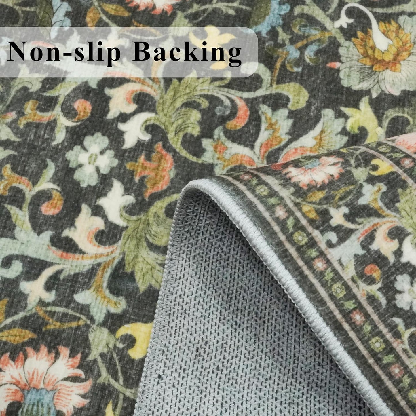 Skiennix Washable 2x8 Hallway Runner Rug - Vintage Water-Resistant, Ultra Soft, Non-Slip Backing | Green