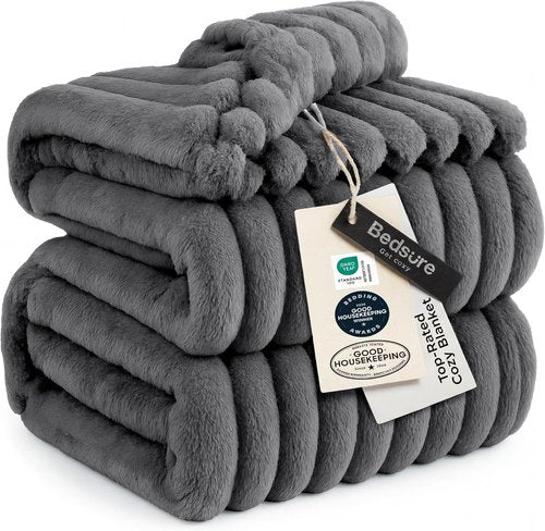 Bedsure GentleSoft Fleece Blanket - Cozy Frost Gray Throw for Couch, Perfect 90x90 Inches Size