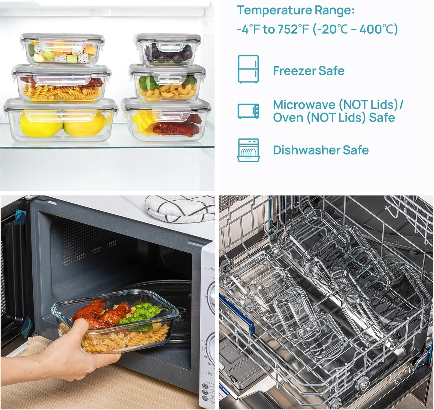 Vtopmart Glass Food Storage Containers - 8 Pack Airtight Meal Prep Containers | BPA Free, Microwave & Oven Safe