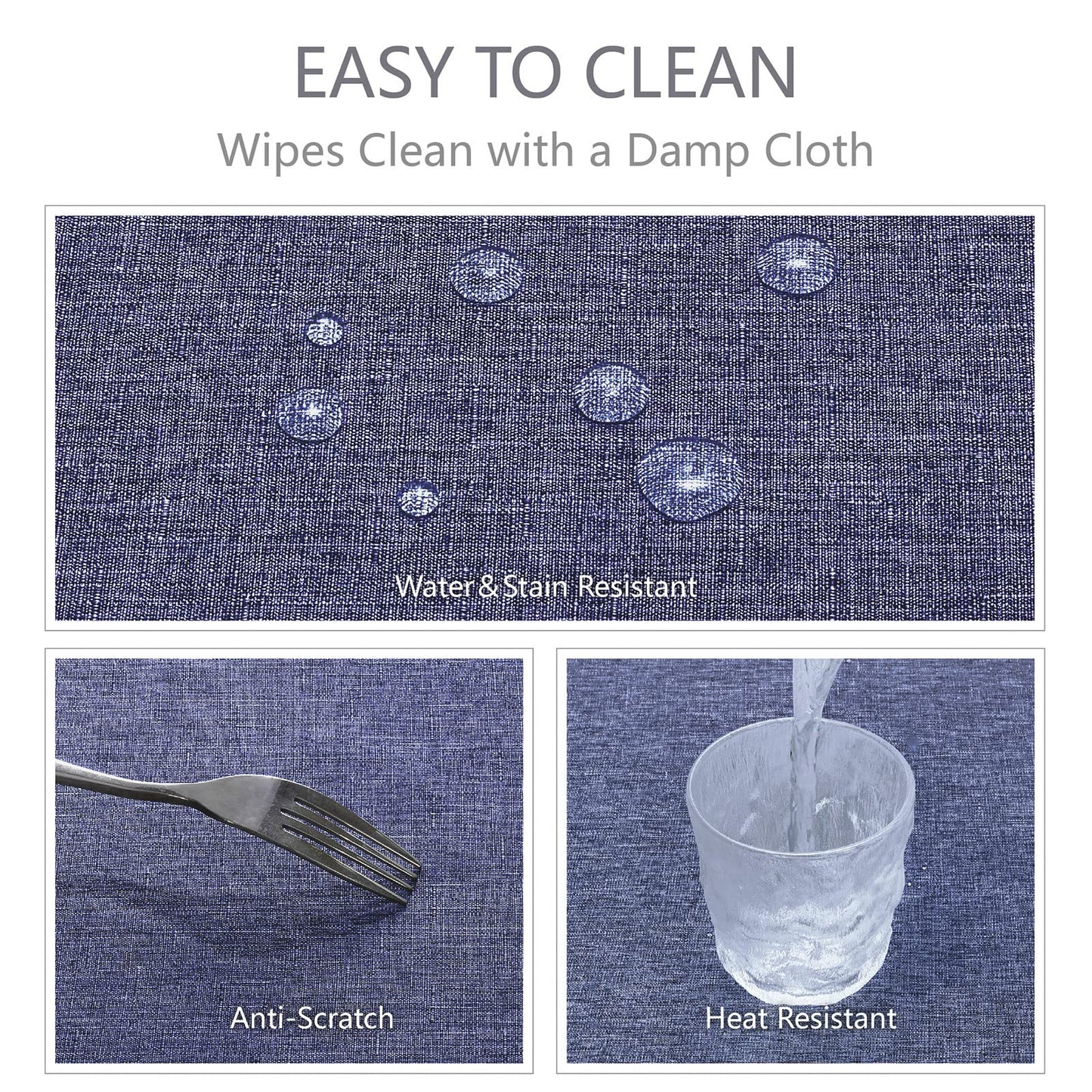 Veblandy Rectangle Tablecloth Linen Textured Waterproof & Stain Resistant Table Cloth Wrinkle Free Decorative Fabric Farmhouse Table Cover for Dining/Party/Buffet/Wedding, 60 x 84 Inch, Demin Blue