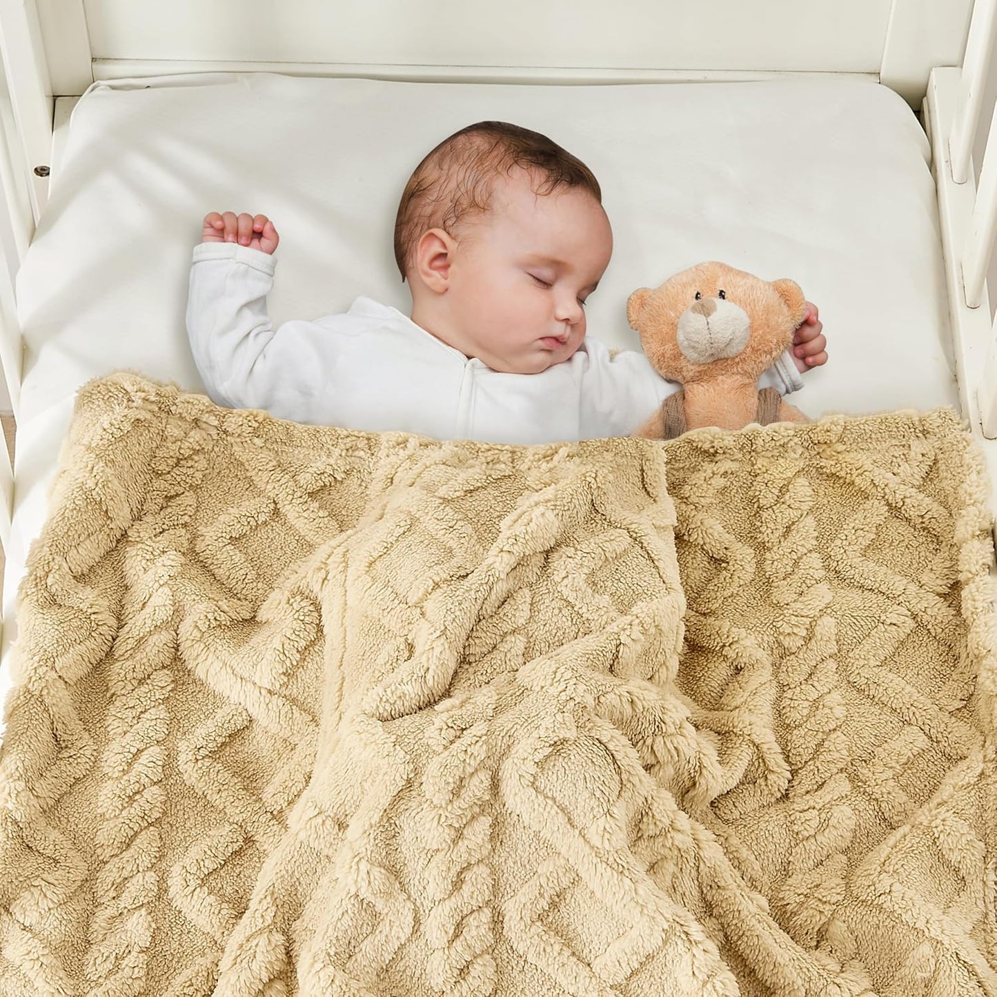 Sherpa Fleece Baby Blanket - Ultra Soft & Fluffy Premium Infant Receiving Blanket | 30”×40” (Khaki)